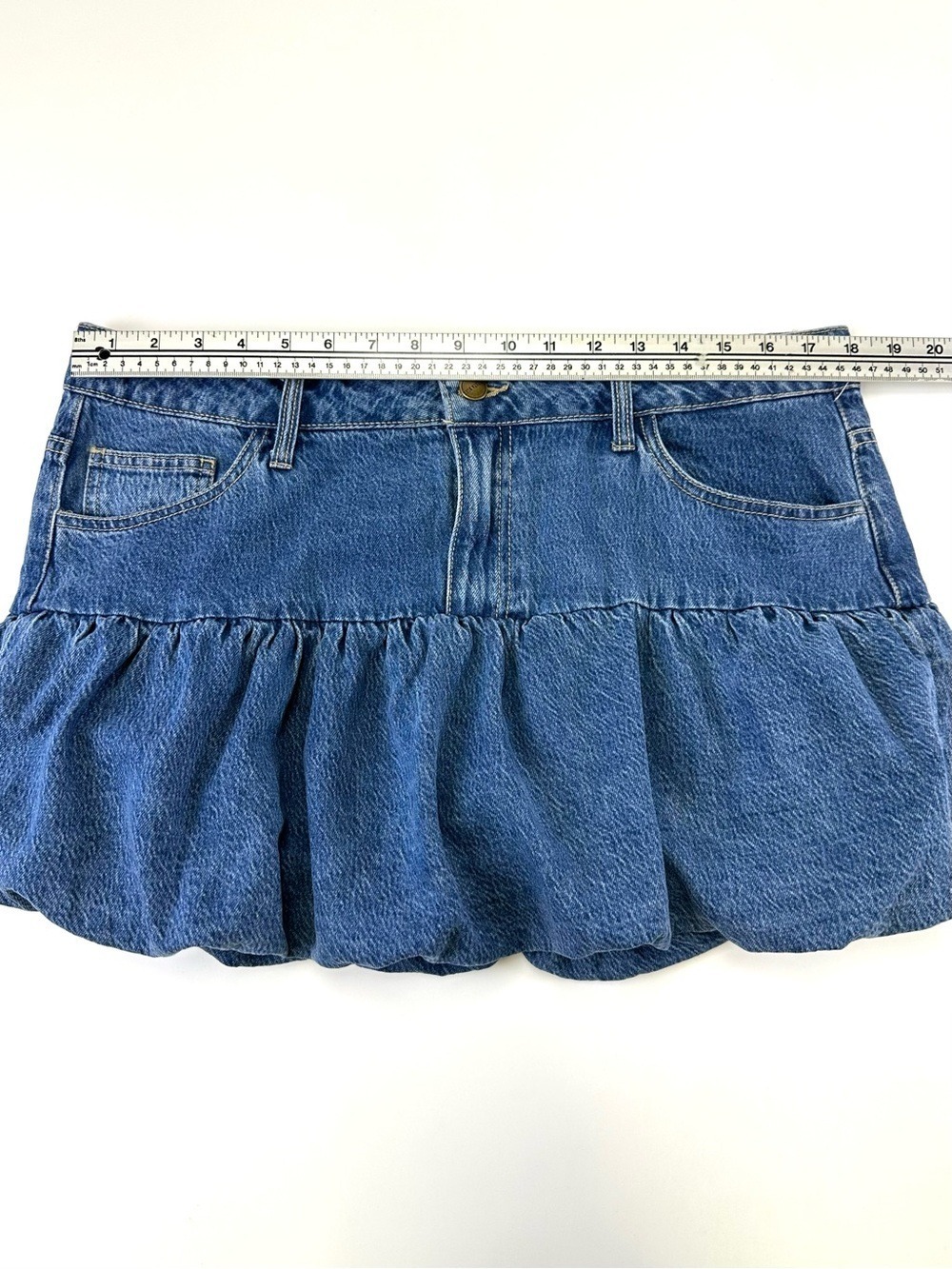 Dakota Blue Denim Bubble Mini Skirt Lined Y2K Blue Large - Picture 4 of 10